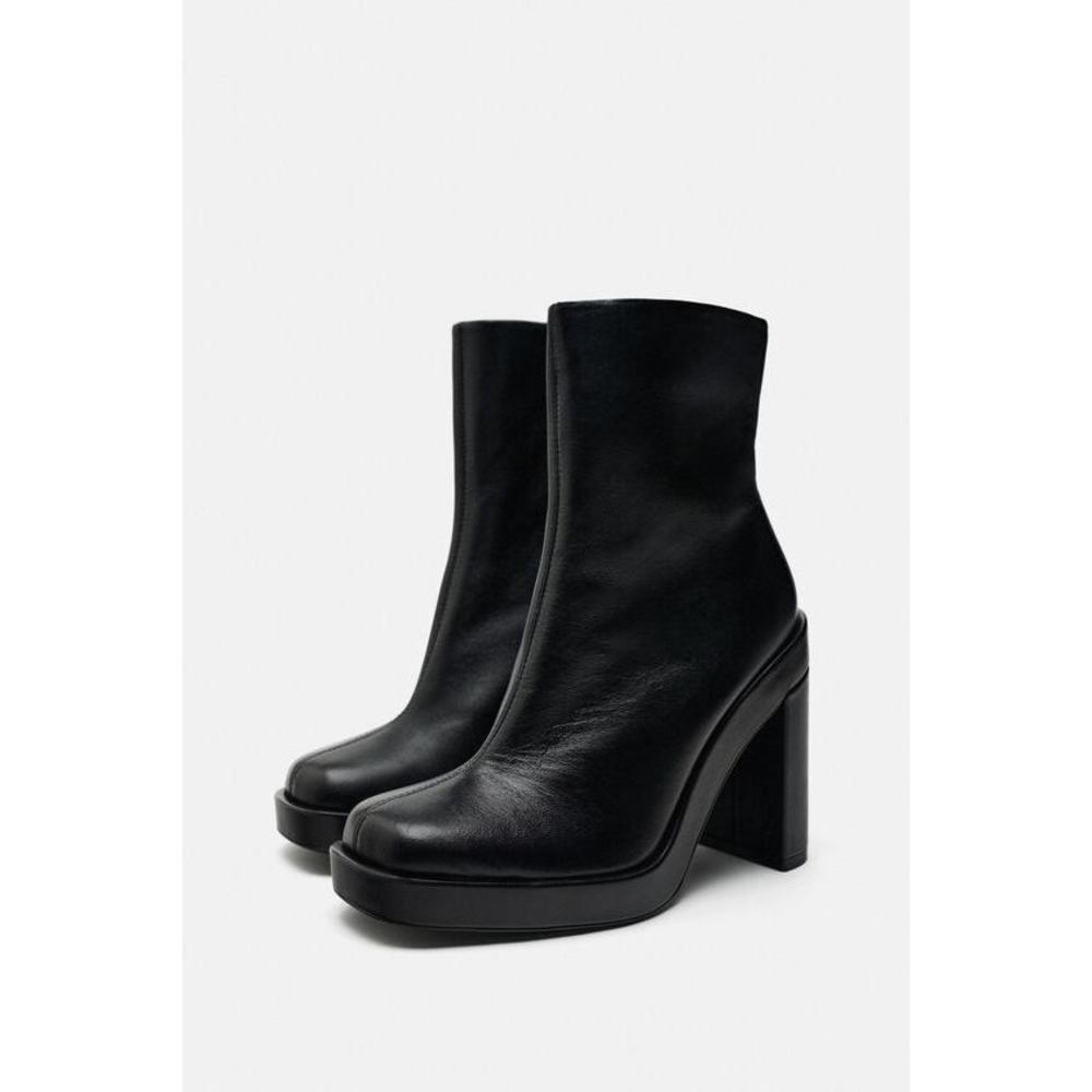 🖤 PLATFORM LEATHER HEELED ANKLE BOOTS